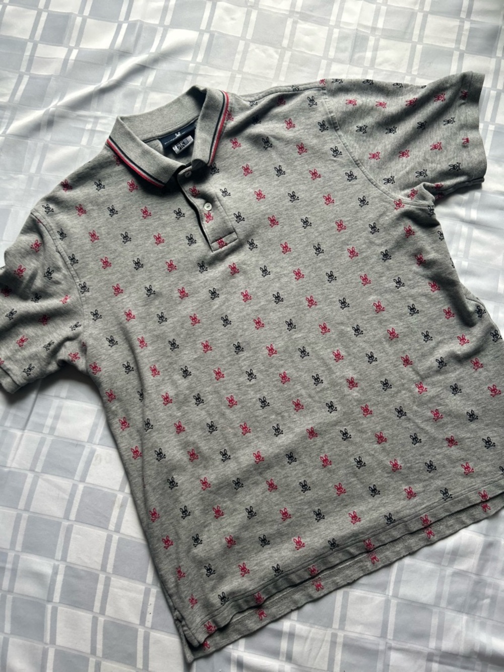 Psycho Bunny Grey Polo Shirt with Red & Black Skull Motif